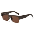 Square dark brown sunglasses with thick frames and golden metal lower lens rims - Tea Frame Tea Lens