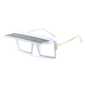 Futuristic white rectangle sunglasses with dark flip-up lenses and golden metal temples - Regular / Solid White Frame Grey Lens
