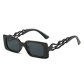 Retro rectangle sunglasses with unique hollow flame temples and black jelly frames - Black Frame Grey Lens