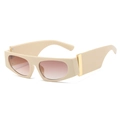 Flat top sunglasses with cream frame, brown gradient lenses and gold metal accents - Beige Frame Light Tea Lens