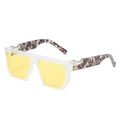 Retro oversized square sunglasses with translucent white frames and yellow lenses - Clear Frame Yellow Lens (Patterned Legs)