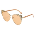 Occhiali da sole cat-eye dorati con strass color champagne e lenti color ambra - Montatura Oro Lenti Champagne
