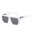 Chic white square oversized sunglasses with dark lenses and vintage geometric frame - White Frame Gray Lens