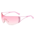 Roze gradiënt randloze Y2K zonnebril met strass ster details en wrap design - Roze Frame Gradiënt Roze Lenzen