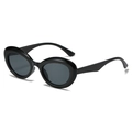 Gafas de sol ovaladas negras clásicas con montura vintage gruesa y lentes grises - Montura Negra Lentes Grises