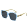 Gafas de sol cuadradas azules y beige con adornos de flores, perlas y corazones laterales - Montura Azul Lentes Grises