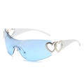 Y2K wraparound sunglasses with light blue lenses and white heart detail frames - White Temple Grey Blue Lens