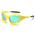 Y2K sporty cat eye sunglasses with yellow frame and green-blue mirrored lenses - Regular / Standard (Incl. 13% VAT) Yellow Frame Green Lenses