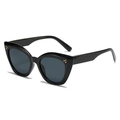 Occhiali da sole cat-eye neri con lenti scure e borchie dorate su sfondo bianco neutro - Regolare / Montatura Nera Lenti Grigie