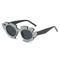 Cat eye floral sunglasses with silver glitter frames and dark circular lenses - Regular / Regular (Inc. 13% VAT) Black Frame with Gray Lenses