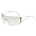 Rimless Y2K shield sunglasses featuring light grey lenses and star rhinestone temple detail - Silver Frame White Mirror Lens