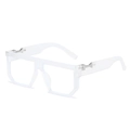 Translucent white frosted oversized square sunglasses with silver metal hinges - Transparent Frame Clear Lens