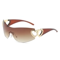 Y2K rimless wrap sunglasses with brown gradient lenses and gold heart side detail - Regular / Standard (Incl. 13% Tax) - Tea Temples & Double Tea Lenses