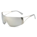 Y2K rimless star sunglasses with silver mirrored lenses and rhinestone accents - Silver Frame Mirror Lens