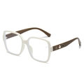 Lunettes carrées crème avec détails décoratifs de camélia, perles et cœurs latéraux - Monture Blanche Lentille Blanche