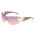 Y2K rimless one-piece sunglasses with purple gradient lenses and gold heart decor - Regular / Standard (Incl. 13% Tax) - Purple Temples & Purple-Pink Lenses