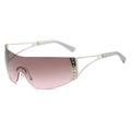 Rimless Y2K sunglasses with pink gradient lens and rhinestone-studded silver metal temples - Silver Frame Grey-Pink Lens