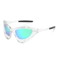 Y2K sporty cat eye sunglasses with transparent frame and blue-green mirror lenses - Regular / Standard (Incl. 13% VAT) Clear Frame Green Coating