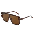 Fashion oversized one-piece brown translucent sunglasses with flat top shields - Tea Frame Tea Lens