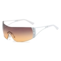 Y2K rimless shield sunglasses with white frame, orange gradient lenses, and rhinestone stars - White Frame Grey Tea Lenses