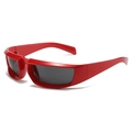 Y2K millennium sporty sunglasses with a glossy red square frame and dark gray lenses - Red Frame Grey Lens