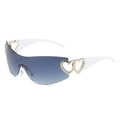 Y2K wraparound sunglasses with gradient blue lenses and white heart detail temples - Regular / Standard (Incl. 13% VAT) White Temples Blue-Gray Lenses