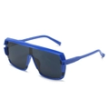 Oversized royal blue flat top shield sunglasses with dark grey lenses in autumn style - Blue Frame Grey Lens