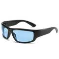 Retro sport sunglasses featuring a black gloss frame and light blue translucent lenses - Black Frame Blue Lens