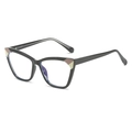 Cat-eye TR90 zwarte bril met bruine accenten en blauw licht filterende glazen - Glanzend Zwart Frame / Heldere Anti-Blauw Licht Lens
