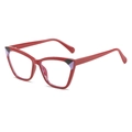Rood TR90 cat-eye brilmontuur met paarse en zwarte driehoekige patronen op de hoeken - Rood Frame / Heldere Anti-Blauw Licht Lens