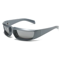 Occhiali da sole sportivi Y2K rettangolari in argento opaco con lenti grigie moda - Montatura Gunmetal Lenti a Specchio Argento