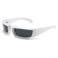 Lunettes de soleil sport enveloppantes Y2K blanches avec verres noirs et branches larges - Dents De Charnière Standard / Standard (incluant facture TVA 13 %) monture blanche verres gris complet