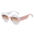 Occhiali da sole tondi oversize moderni con montatura bianco-rosa e lenti sfumate - Montatura Bianco Rosa Lente Marrone Doppia