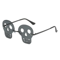 Randlose Halloween-Sonnenbrille in Totenkopf-Form mit dunkelgrauen Gläsern und Metallbügeln - Schwarzer Rahmen Graue Linsen