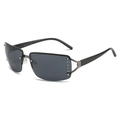 Frameless oversized dark gray sunglasses with decorative rhinestones on square lenses - Gunmetal Frame Grey Lens