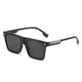 Flat top square black sunglasses with rainbow stripe temples and round rivet accents - Glossy Black Frame Gray Lens (C0.1)