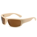 Sportliche beige rechteckige Sonnenbrille mit braunen Gläsern und elegantem Kunststoffrahmen - Scharnierzähne / Standard (Inkl. 13 % MwSt.) Cremeweißer Rahmen / Braune Gläser