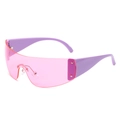 Lunettes de soleil Y2K oversize avec verres roses, branches violettes et clous étoiles - Monture Violette Verres Roses
