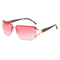Pink gradient rimless sunglasses with rhinestone accents and leopard print arms - Gold Frame Gradient Pink Lens