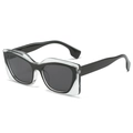 Fashionable double-layered cat eye sunglasses with black and transparent frames for unisex - Black Frame Grey Lens