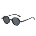 Elegantes gafas de sol octogonales negras con montura gruesa y lentes gris oscuro - Montura Negra Lentes Grises