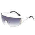 Y2K randlose Sonnenbrille mit lila Verlaufsgläsern und silbernen Metallbügeln - Silberrahmen Doppelgraue Linsen