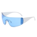 Y2K oversized sunglasses with bright blue one-piece lens and white wide temples - White Frame Blue Lens