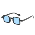 Vintage square black sunglasses with light blue transparent lenses and silver decor - Black Frame Blue Lens