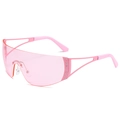 Randlose pinkfarbene Y2K-Shield-Sonnenbrille mit silbernen Strasssteinen und Sternendetails - Rosa Rahmen / Rosa Gläser
