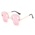 Roze schedelvormige randloze zonnebril met gouden metalen pootjes voor Halloween feesten - Gouden Frame Roze Lenzen