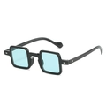 Retro black square sunglasses with light blue lenses and silver arrow metal accents - Black Frame Green Lens