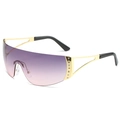 Randlose Y2K Sport-Sonnenbrille mit lila Verlaufsgläsern und goldenen Metallbügeln - Goldrahmen Grau-Rosa Gläser