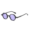 Retro black octagonal sunglasses with transparent purple lenses and silver rivet details - Black Frame Purple Lens