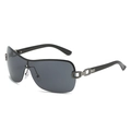 Occhiali da sole wrap-around retrò con eleganti stanghette a catena in metallo argento nero - Montatura Canna di Fucile Lenti Grigie